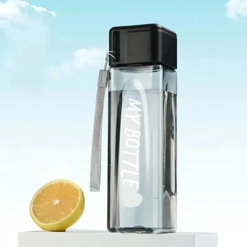 500ml transparentes quadratisches Trinkglas aus mattiertem Kunststoff, tragbare Wasserflasche